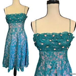 Vintage Betsey Johnson Sheer Lace Floral 3D Roses Cotton Candy Fairy Dress
